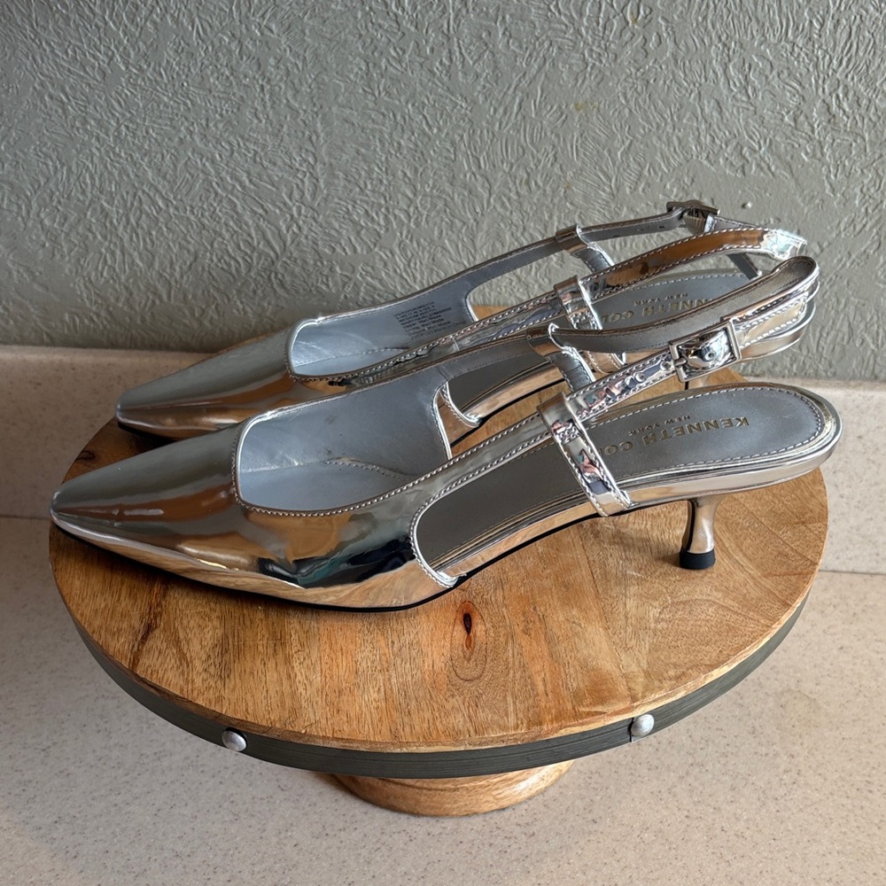 Kenneth Cole Metallic Silver Slingback Heels